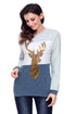 Sexy Navy White Grey Colorblock Gold Reindeer Top